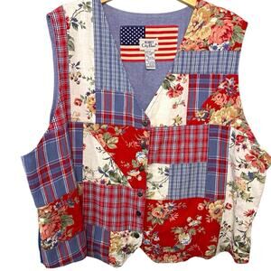 Koret City Blues Vest 24 Woman Vintage Fun Patriotic Patchwork Grandmacore